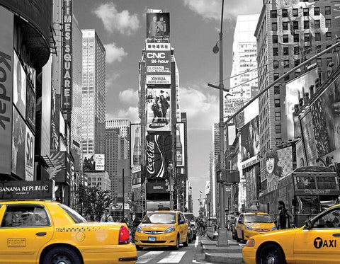 Yellow Cabs, Times Square Black Ornate Wood Framed Art Print with Double Matting by Maloratsky, Igor