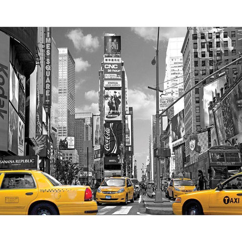 Yellow Cabs, Times Square Gold Ornate Wood Framed Art Print with Double Matting by Maloratsky, Igor