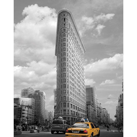 Yellow Cabs at Flatiron Building Gold Ornate Wood Framed Art Print with Double Matting by Maloratsky, Igor
