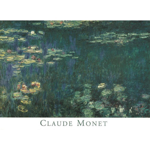 Water Lilies Black Modern Wood Framed Art Print with Double Matting by Monet, Claude