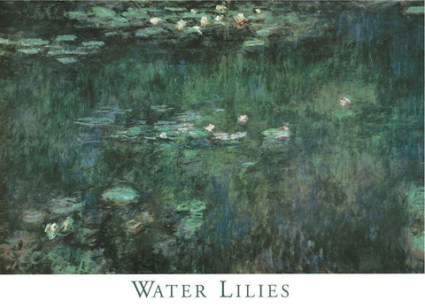 Water Lilies White Modern Wood Framed Art Print with Double Matting by Monet, Claude