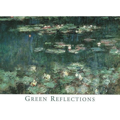 Green Reflections Black Modern Wood Framed Art Print with Double Matting by Monet, Claude
