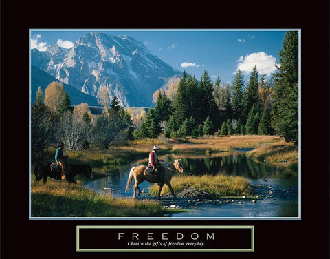 Freedom - Cowboys Black Ornate Wood Framed Art Print with Double Matting by Unknown