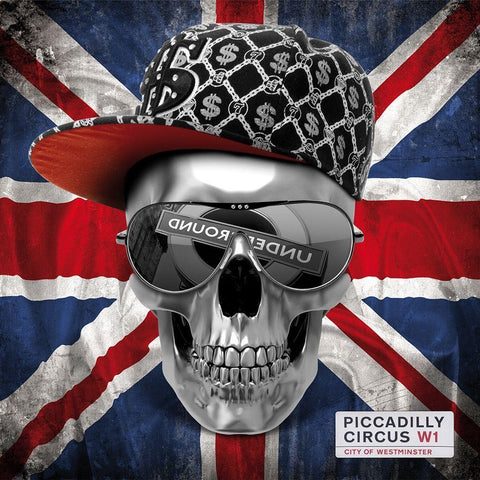 Skull Union Jack White Modern Wood Framed Art Print with Double Matting by Braun Studio