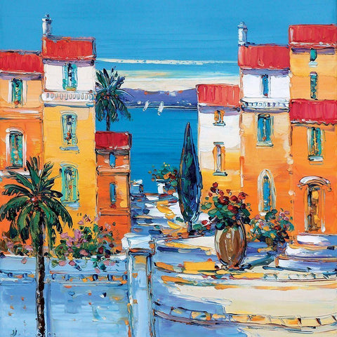 Villefranche Gold Ornate Wood Framed Art Print with Double Matting by Corbiere