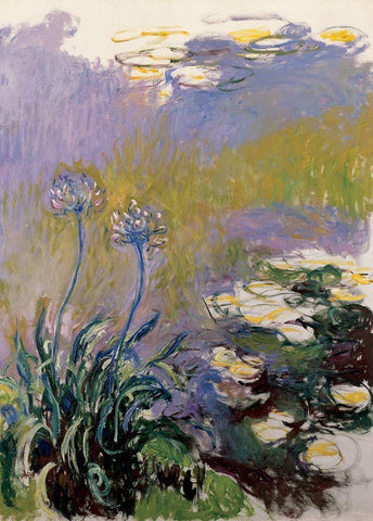 Les agapanthes White Modern Wood Framed Art Print with Double Matting by Monet, Claude