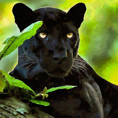 Black Panther Gold Ornate Wood Framed Art Print with Double Matting by Medeiros, Celito