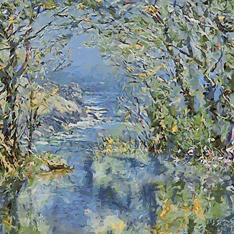 Landscapes in Monet Style I White Modern Wood Framed Art Print with Double Matting by Medeiros, Celito