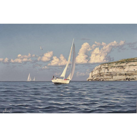 Sunshine Day on the Sea White Modern Wood Framed Art Print by Adamov, Alexey