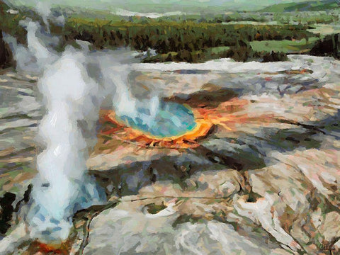 Great Yellowstone NP 4 White Modern Wood Framed Art Print with Double Matting by Medeiros, Celito