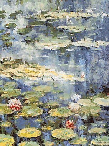 Landscapes in Monet Style V White Modern Wood Framed Art Print with Double Matting by Medeiros, Celito