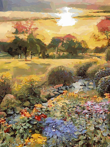 Landscapes in Monet Style XIII White Modern Wood Framed Art Print with Double Matting by Medeiros, Celito