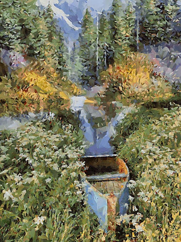 Landscapes in Monet Style XV White Modern Wood Framed Art Print with Double Matting by Medeiros, Celito