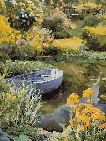 Landscapes in Monet Style XVI White Modern Wood Framed Art Print with Double Matting by Medeiros, Celito