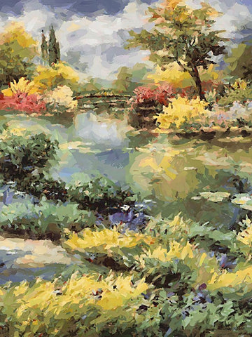 Landscapes in Monet Style XIX White Modern Wood Framed Art Print with Double Matting by Medeiros, Celito