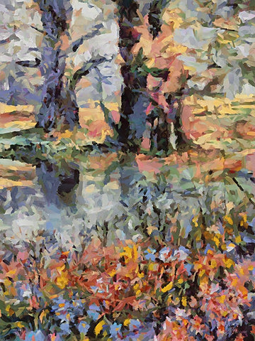 Landscapes in Monet Style XXIV White Modern Wood Framed Art Print with Double Matting by Medeiros, Celito
