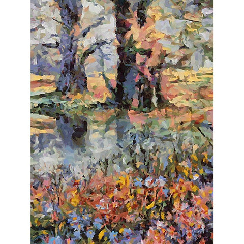 Landscapes in Monet Style XXIV Black Modern Wood Framed Art Print with Double Matting by Medeiros, Celito
