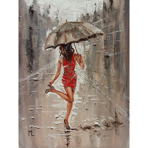 Spring Rainy Street Black Modern Wood Framed Art Print with Double Matting by Luniak, Monika