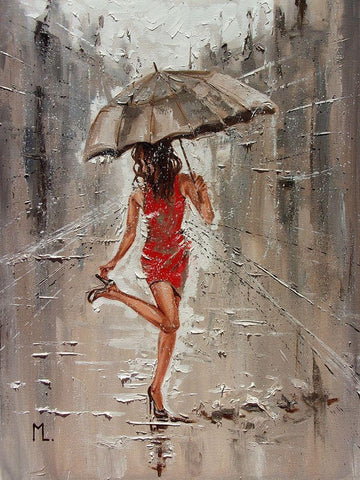 Spring Rainy Street White Modern Wood Framed Art Print with Double Matting by Luniak, Monika