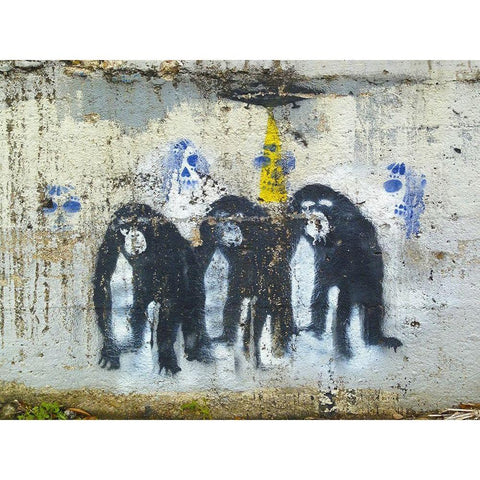 Three Monkeys Gold Ornate Wood Framed Art Print with Double Matting by Grayscale