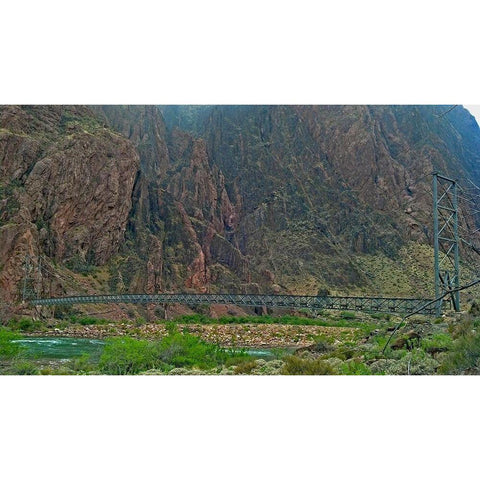 Grand Canyon 5: Silver Bridge White Modern Wood Framed Art Print by Popcorn