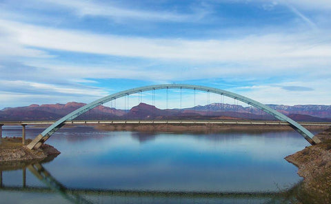 Roosevelt Lake Bridge White Modern Wood Framed Art Print with Double Matting by Popcorn