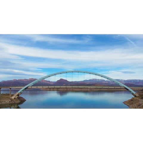 Roosevelt Lake Bridge White Modern Wood Framed Art Print by Popcorn