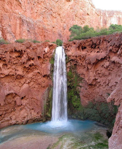 Havasu Falls: Mooney Falls White Modern Wood Framed Art Print with Double Matting by Popcorn