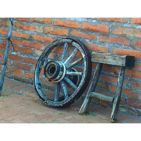 Wagon Wheel Black Modern Wood Framed Art Print with Double Matting by Popcorn