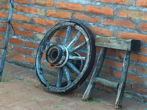 Wagon Wheel White Modern Wood Framed Art Print with Double Matting by Popcorn