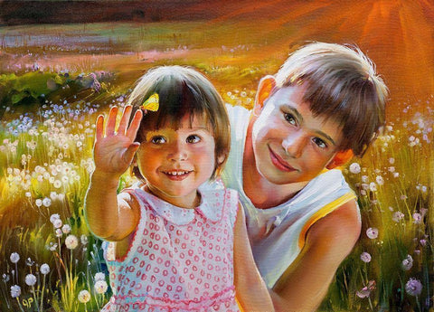 Children Black Ornate Wood Framed Art Print with Double Matting by Romanov, Roman