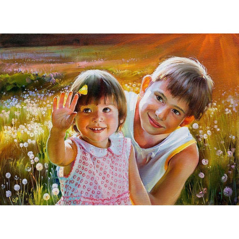 Children Black Modern Wood Framed Art Print by Romanov, Roman