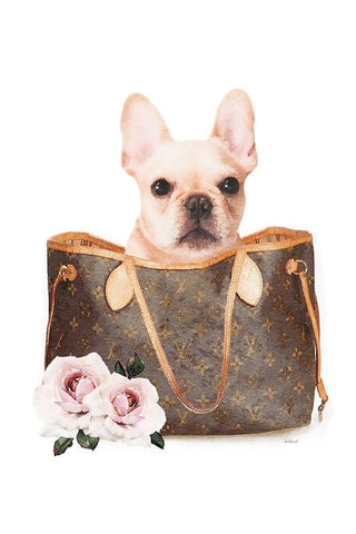 Fashion Bag with Frenchie White Modern Wood Framed Art Print with Double Matting by Amanda Greenwood