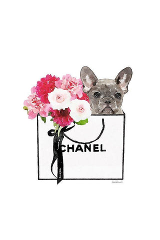 Frenchie and Shopping II White Modern Wood Framed Art Print with Double Matting by Greenwood, Amanda