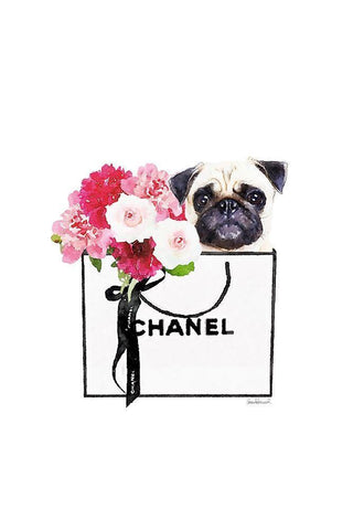 Pug and Shopping White Modern Wood Framed Art Print with Double Matting by Greenwood, Amanda