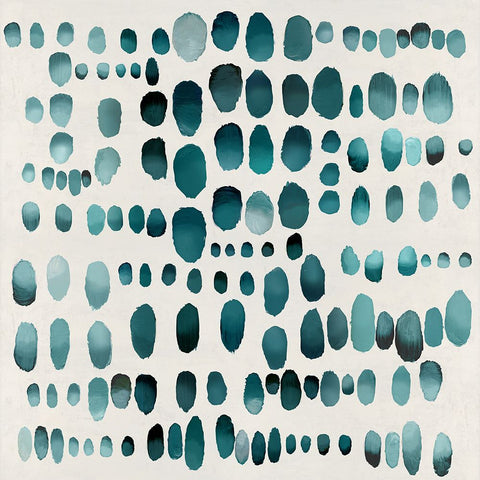 Playful Teal II White Modern Wood Framed Art Print with Double Matting by Perry, Angela