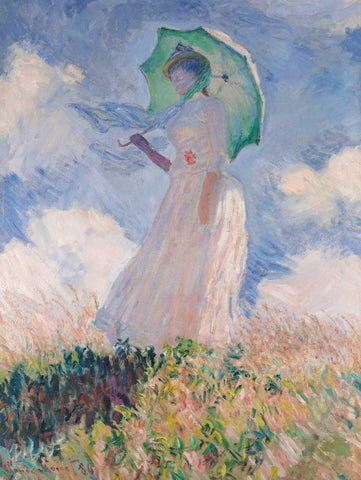 Woman with Parasol White Modern Wood Framed Art Print with Double Matting by Monet, Claude