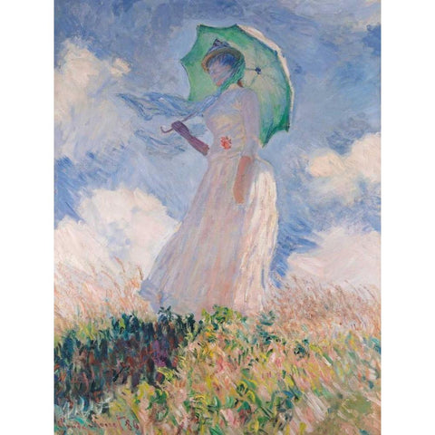 Woman with Parasol Gold Ornate Wood Framed Art Print with Double Matting by Monet, Claude