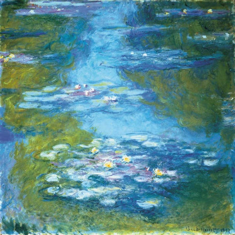 Nympheas White Modern Wood Framed Art Print with Double Matting by Monet, Claude