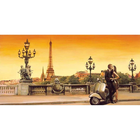 Lovers in Paris Gold Ornate Wood Framed Art Print with Double Matting by Rovere, Edoardo