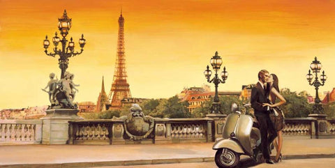 Lovers in Paris Black Ornate Wood Framed Art Print with Double Matting by Rovere, Edoardo