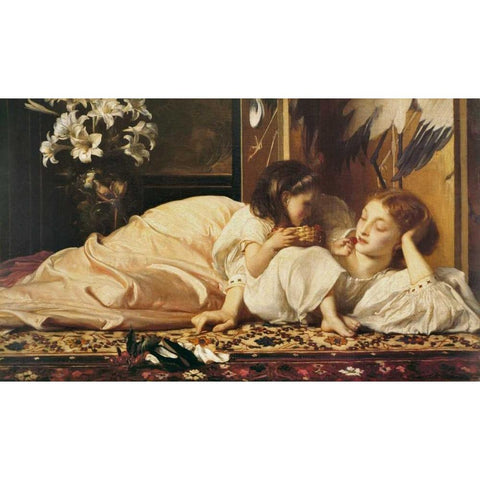 Mother and child Black Modern Wood Framed Art Print with Double Matting by Leighton, Frederic
