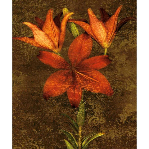 Red Lilies Gold Ornate Wood Framed Art Print with Double Matting by Seba, John