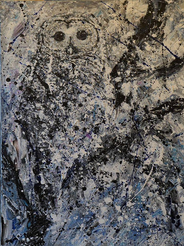 Owl I White Modern Wood Framed Art Print with Double Matting by Foster, Joseph Marshal