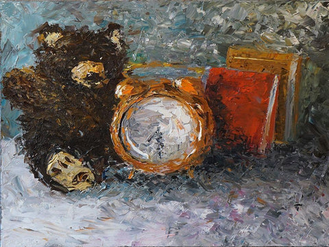 Teddy Bear Time White Modern Wood Framed Art Print with Double Matting by Foster, Joseph Marshal