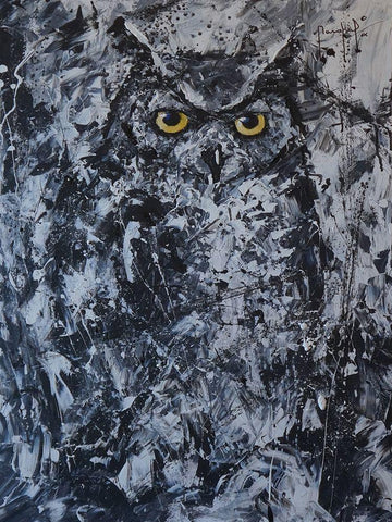 Owl II White Modern Wood Framed Art Print with Double Matting by Foster, Joseph Marshal