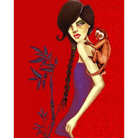 Monkey Gold Ornate Wood Framed Art Print with Double Matting by Goddess, Jami