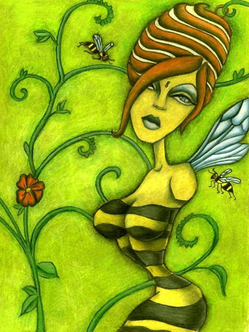 Queen Bee White Modern Wood Framed Art Print with Double Matting by Goddess, Jami