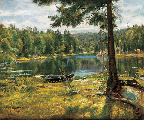Summer on the Lake White Modern Wood Framed Art Print with Double Matting by Sorensen, Jorgen