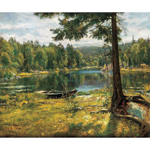 Summer on the Lake Gold Ornate Wood Framed Art Print with Double Matting by Sorensen, Jorgen
